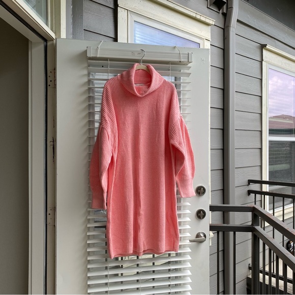 Free Assembly Cowl Neck 3X Pleated Shoulder Sweater Midi Dress Pink - Picture 12 of 15